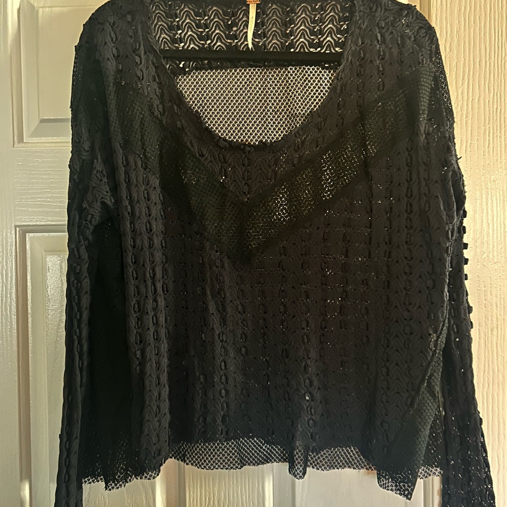 Free People Black Sheer Blouse